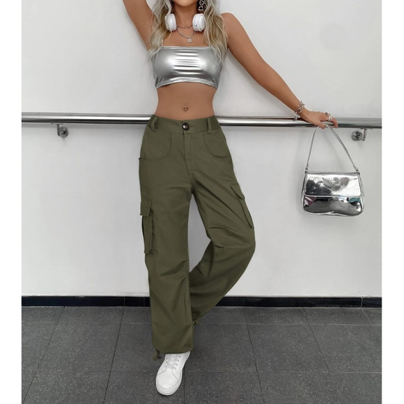 Lolocci Cargo Pants Womens Small High Waist 6 Pocket Drawstring Utility Outdoor - Picture 11 of 11